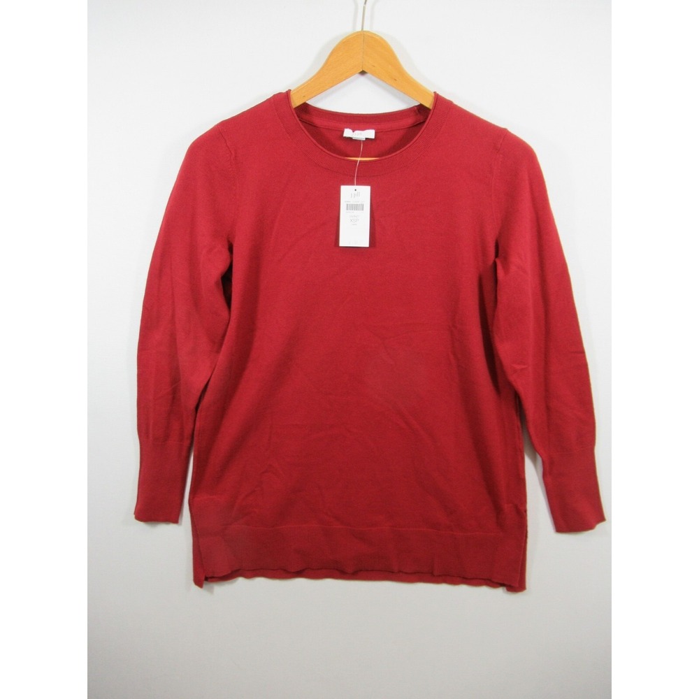 NEW J Jill Tunic Sweater Petite PXS Solid Red Lightweight